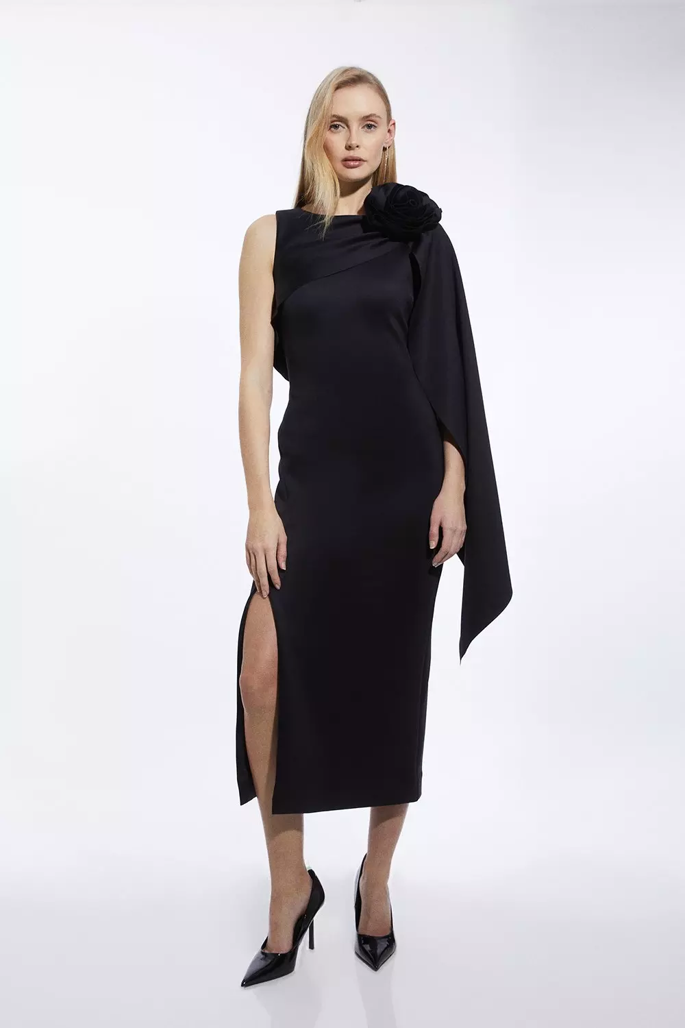 Black shops cape midi dress