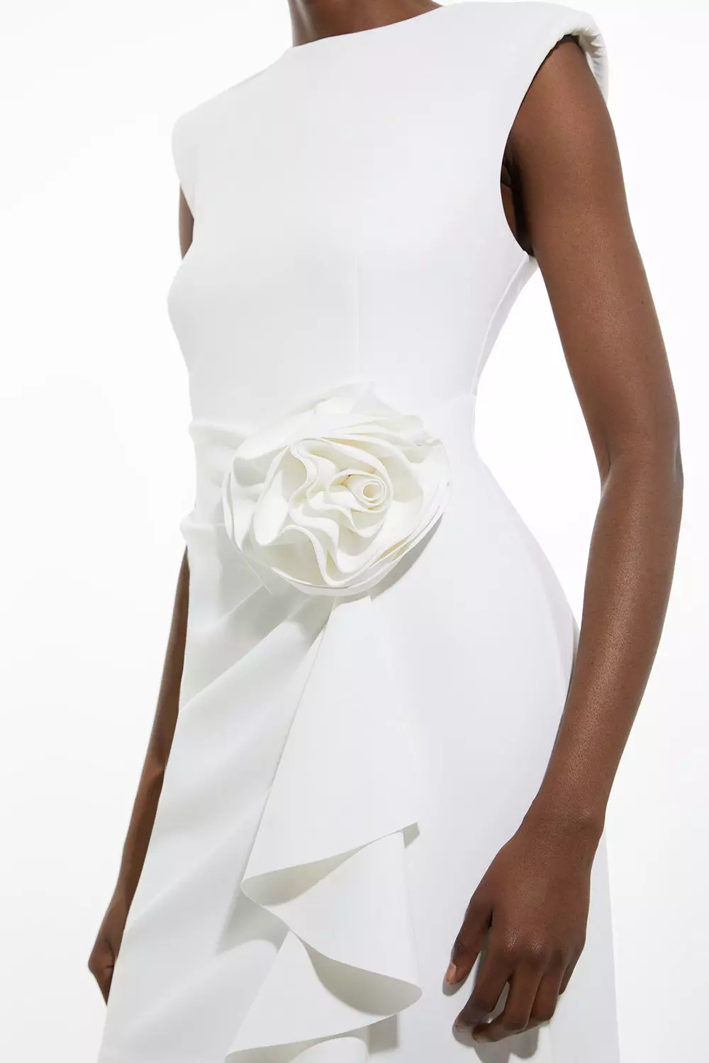 Scuba Crepe Dramatic Rosette Woven Backless Mini Dress | Karen Millen