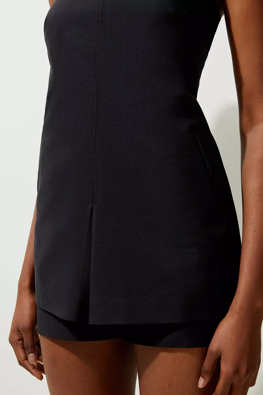Petite Topstitch Detail Techno Cotton Woven Bandeau Romper