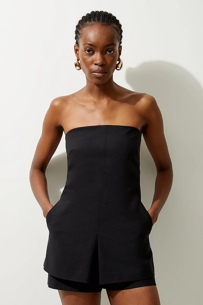 Topstitch Detail Techno Cotton Woven Bandeau Playsuit Topstitch Detail Techno Cotton Woven Bandeau Playsuit