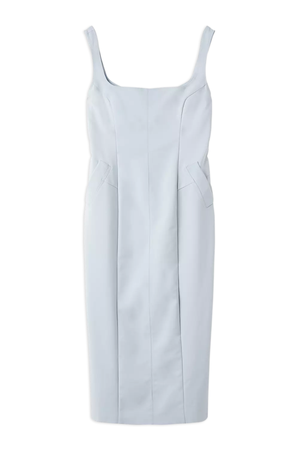 Topstitch Detail Techno Cotton Woven Strappy Midi Dress