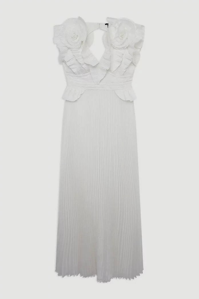 Drama Pleat Ruffle Rosette Woven Maxi Dress | Karen Millen Drama Pleat Ruffle Rosette Woven Maxi Dress | Karen Millen