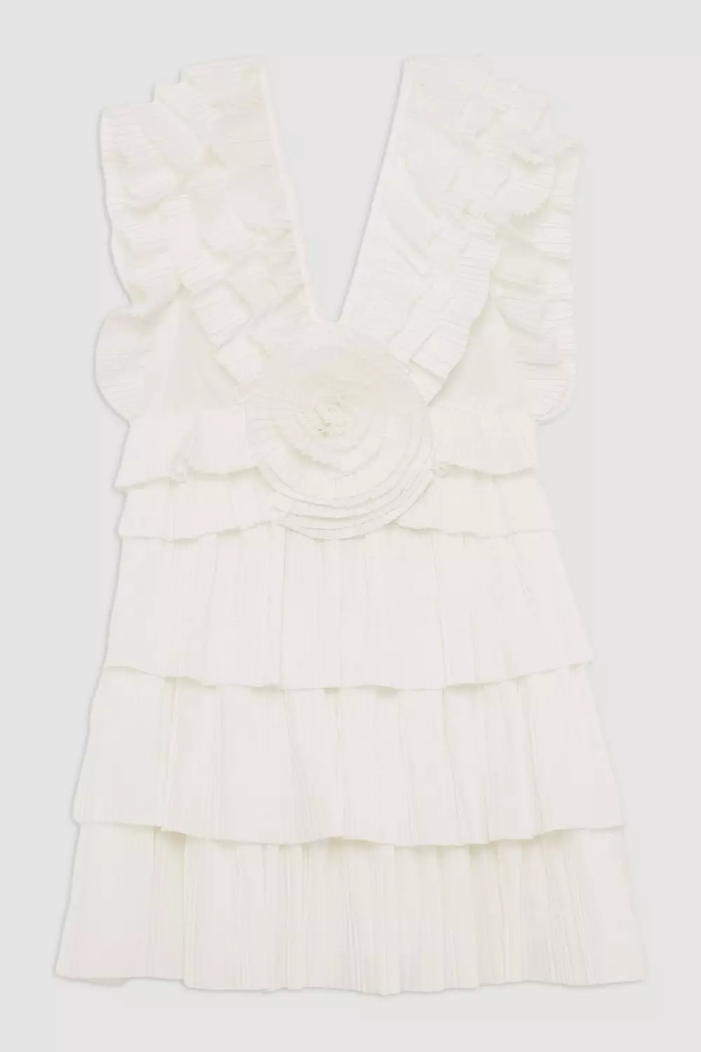 Drama Pleat Ruffle Rosette Woven Mini Dress | Karen Millen