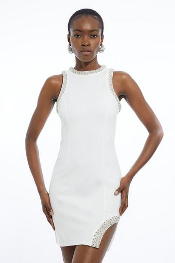 Petite Crystal Embellished Jersey Mini Dress ivory