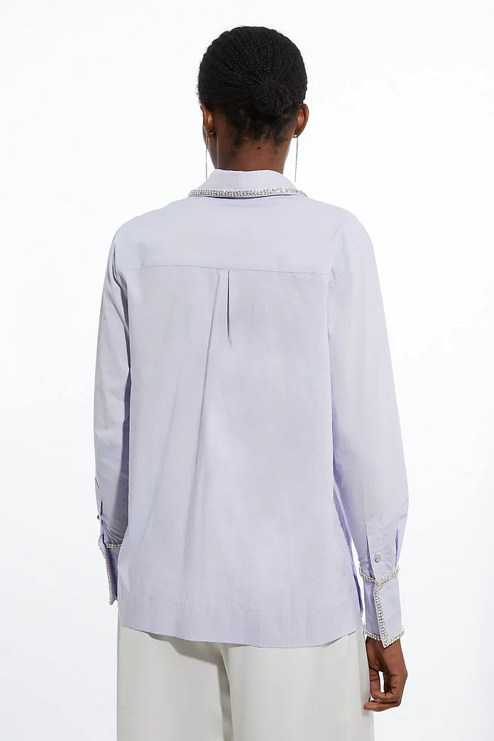 Cotton Poplin Embellished Trim Woven Shirt | Karen Millen Cotton Poplin Embellished Trim Woven Shirt | Karen Millen
