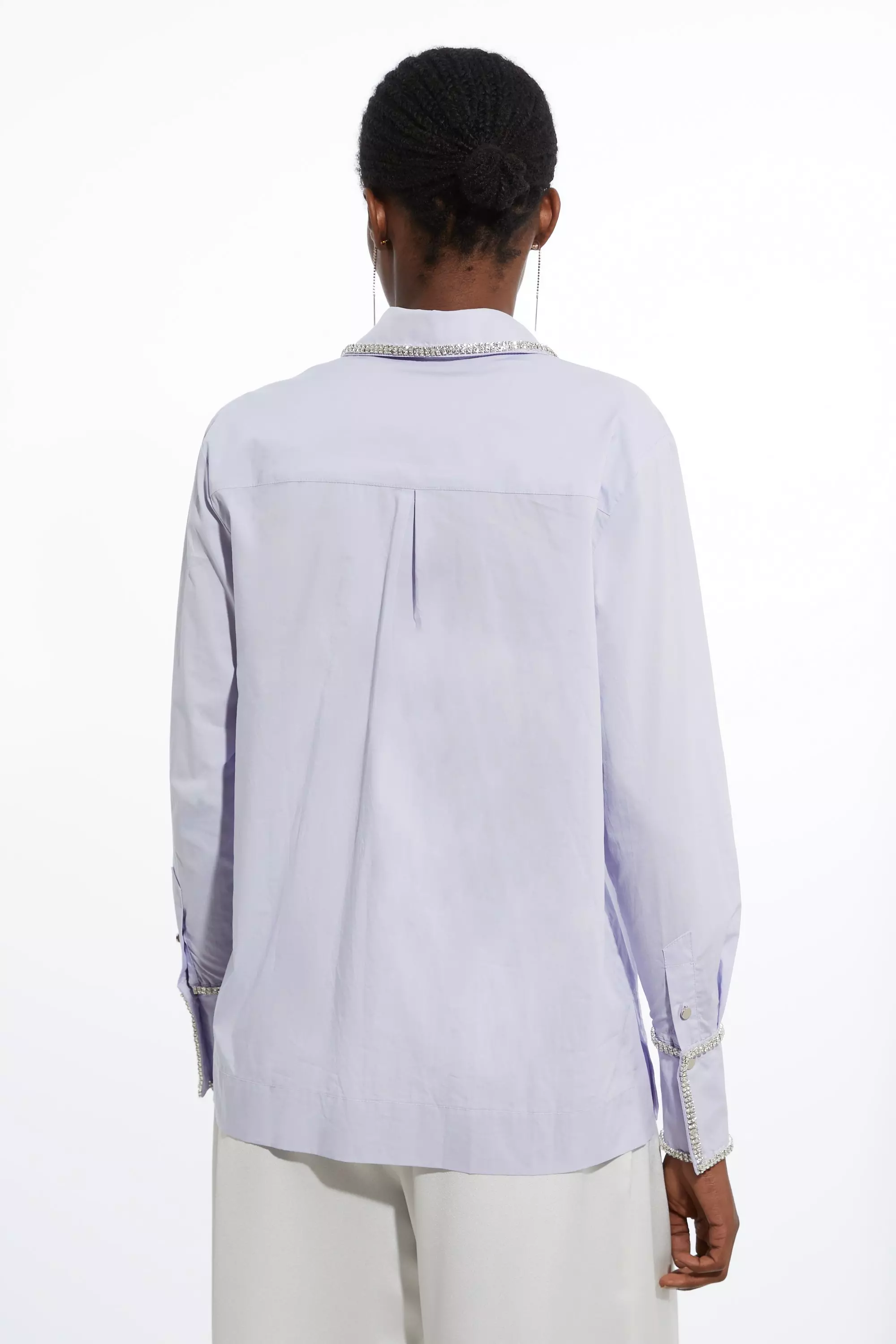 Cotton Poplin Embellished Trim Woven Shirt | Karen Millen