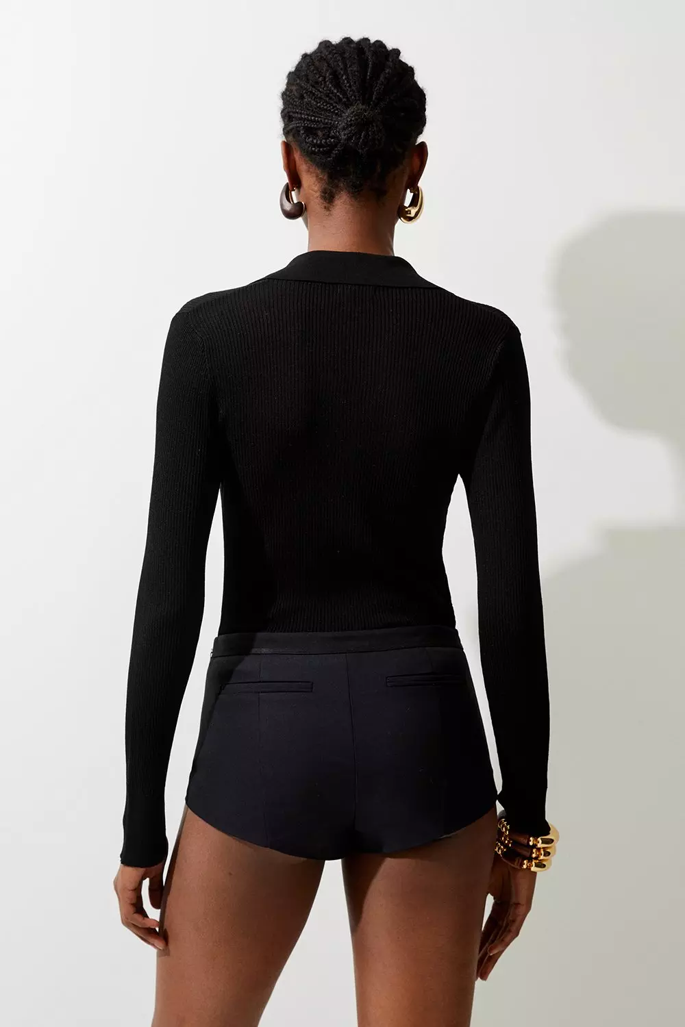 ◆KAREN MILLEN◆タイウエスト ウーブン ショートパンツ / black Topstitch Detail Techno Cotton Woven Hot Pants | Karen Millen