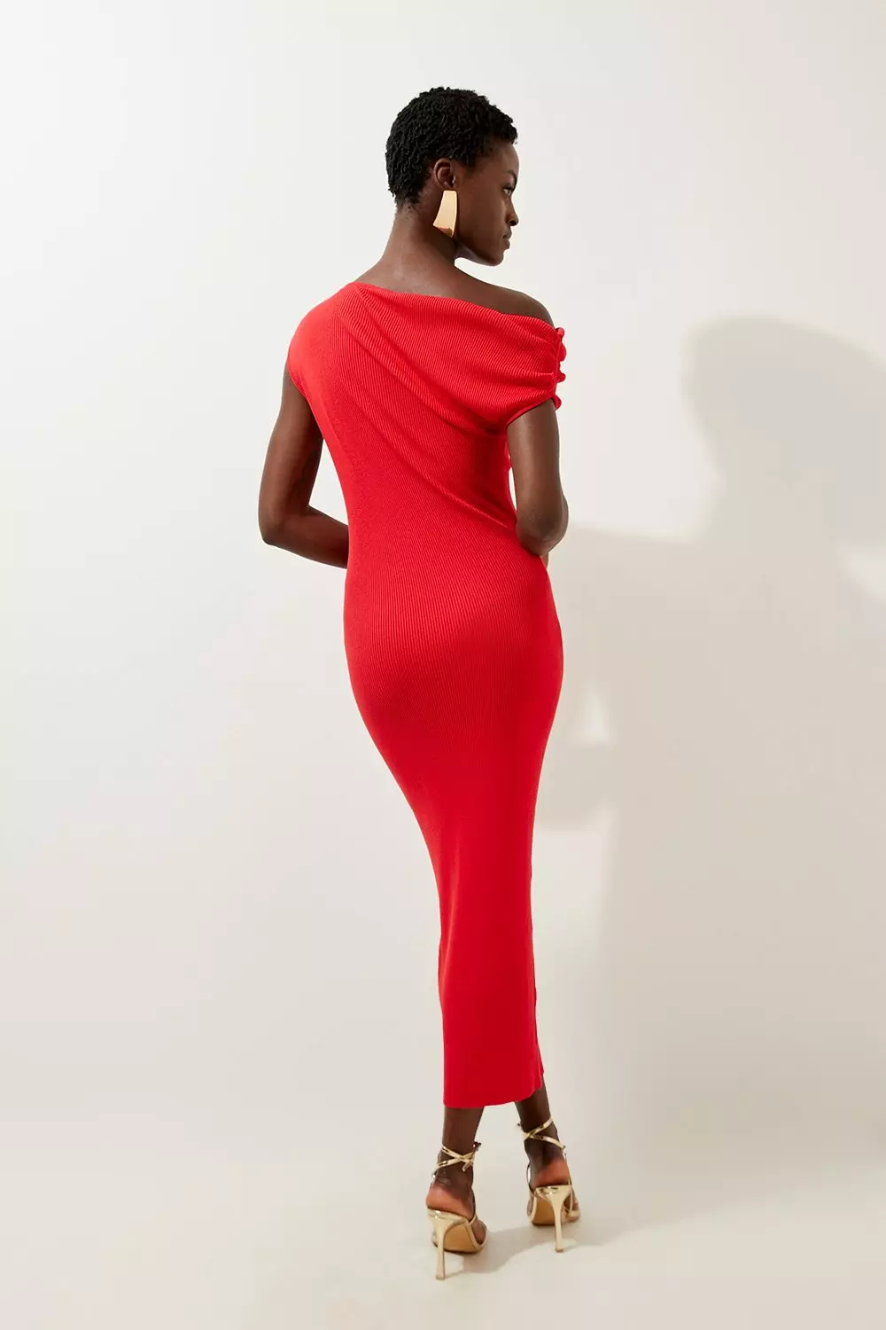 Fire red Viscose Blend Rib Knit Off The Shoulder Maxi Dress alternative image
