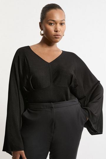 Plus Size Viscose Blend Slinky Kimono Sleeve Knit Top black