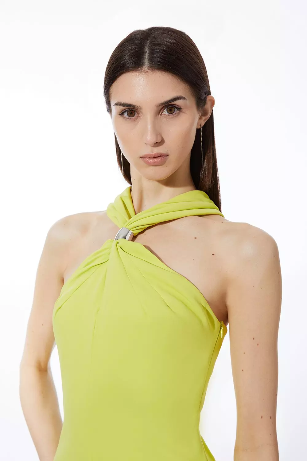 Soft Tailored Drape Halter Neck Midi Pencil Dress | Karen Millen