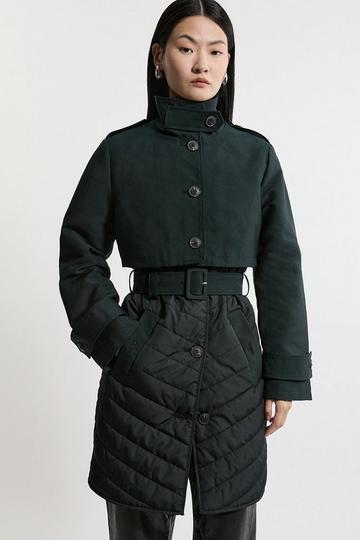 Lightweight Padded Hybrid Short Trench Coat black