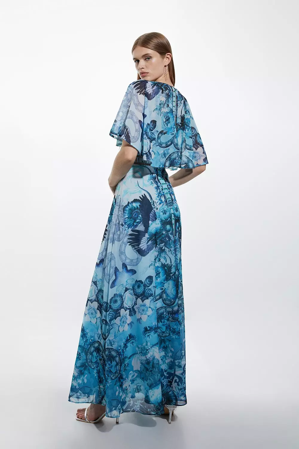 Mirrored Floral Bead And Embroidered Woven Maxi With Detachable Cape | Karen  Millen