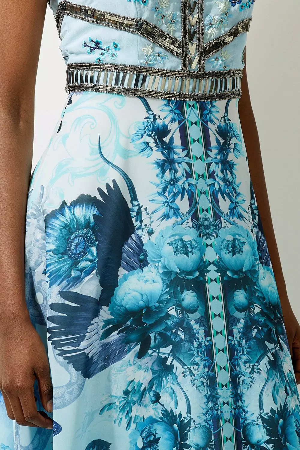 Karen Millen フローラル 上品 花柄 ドレス 限定! Karen Millen フローラル ウエストタイ ミディドレス