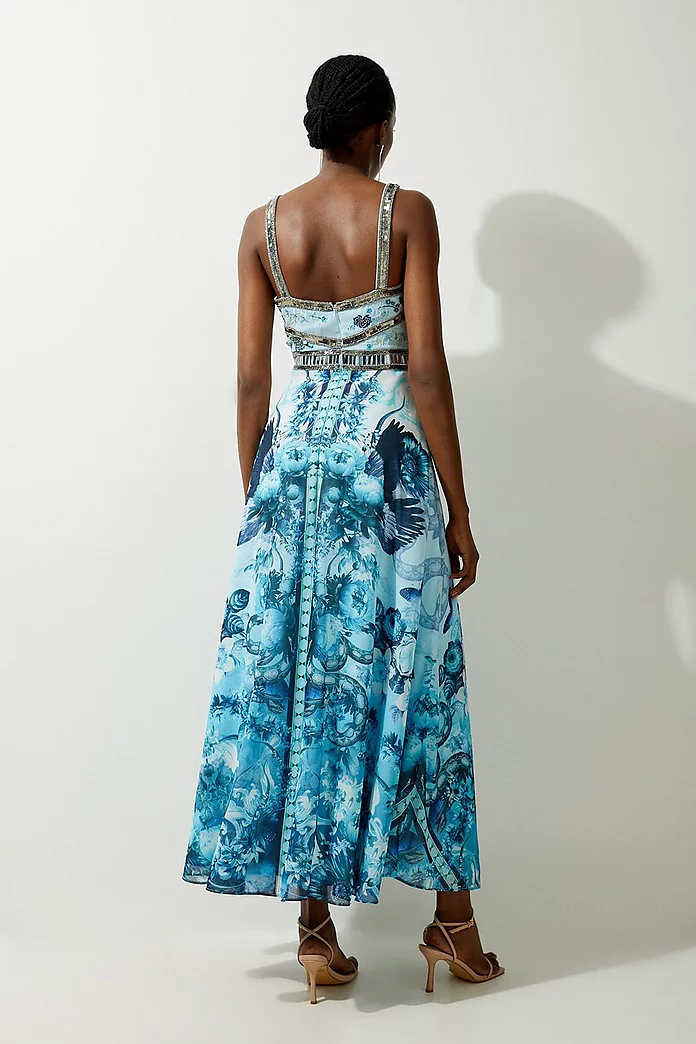 Mirrored Floral Bead And Embroidered Woven Strappy Maxi Mirrored Floral Bead And Embroidered Woven Strappy Maxi