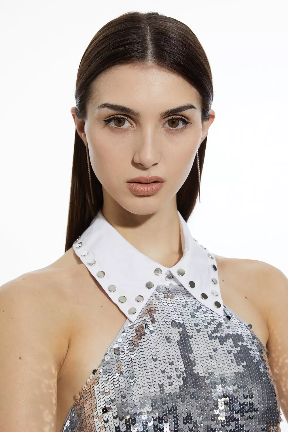 Tux Sequin Halter Woven Midi Dress | Karen Millen