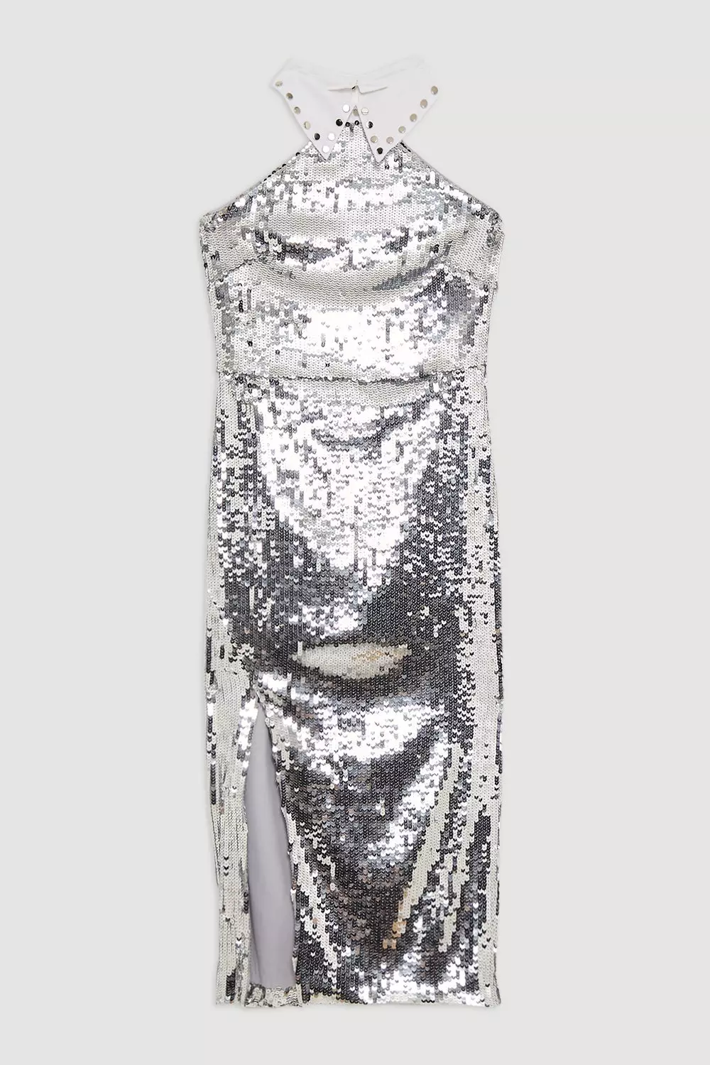 Tux Sequin Halter Woven Midi Dress | Karen Millen