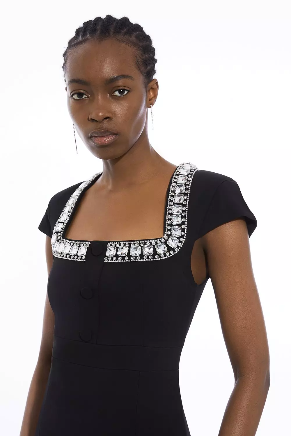 Petite Tailored Embellished Square Neck Mini Dress | Karen