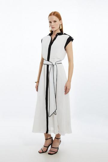 Military Mono Sleeveless Belted Woven Midi Dress neutral