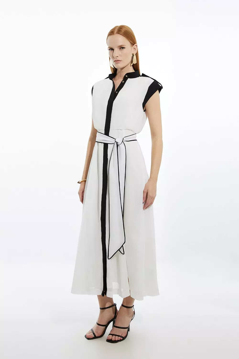Military Mono Sleeveless Belted Woven Midi Dress | Karen Millen