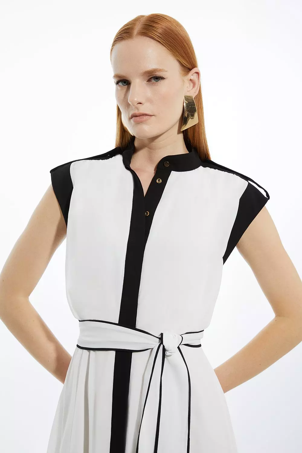 Military Mono Sleeveless Belted Woven Midi Dress | Karen Millen