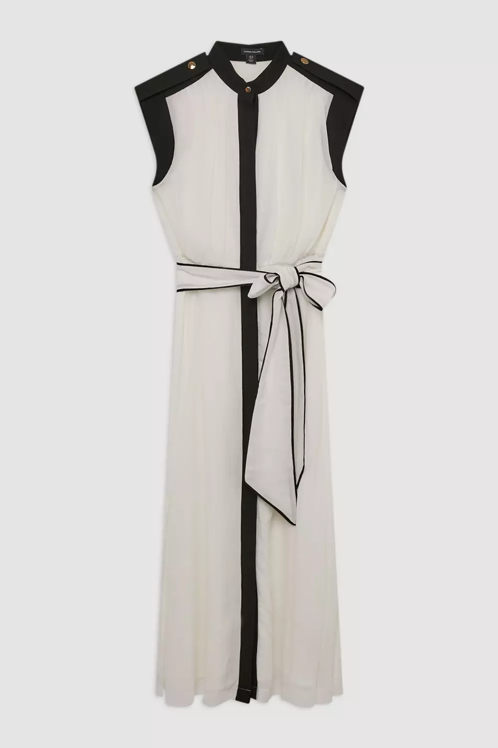 Military Mono Sleeveless Belted Woven Midi Dress | Karen Millen