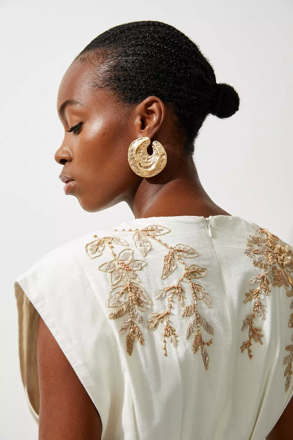 Raffia Embroidered Linen Woven Midi Dress | Karen Millen