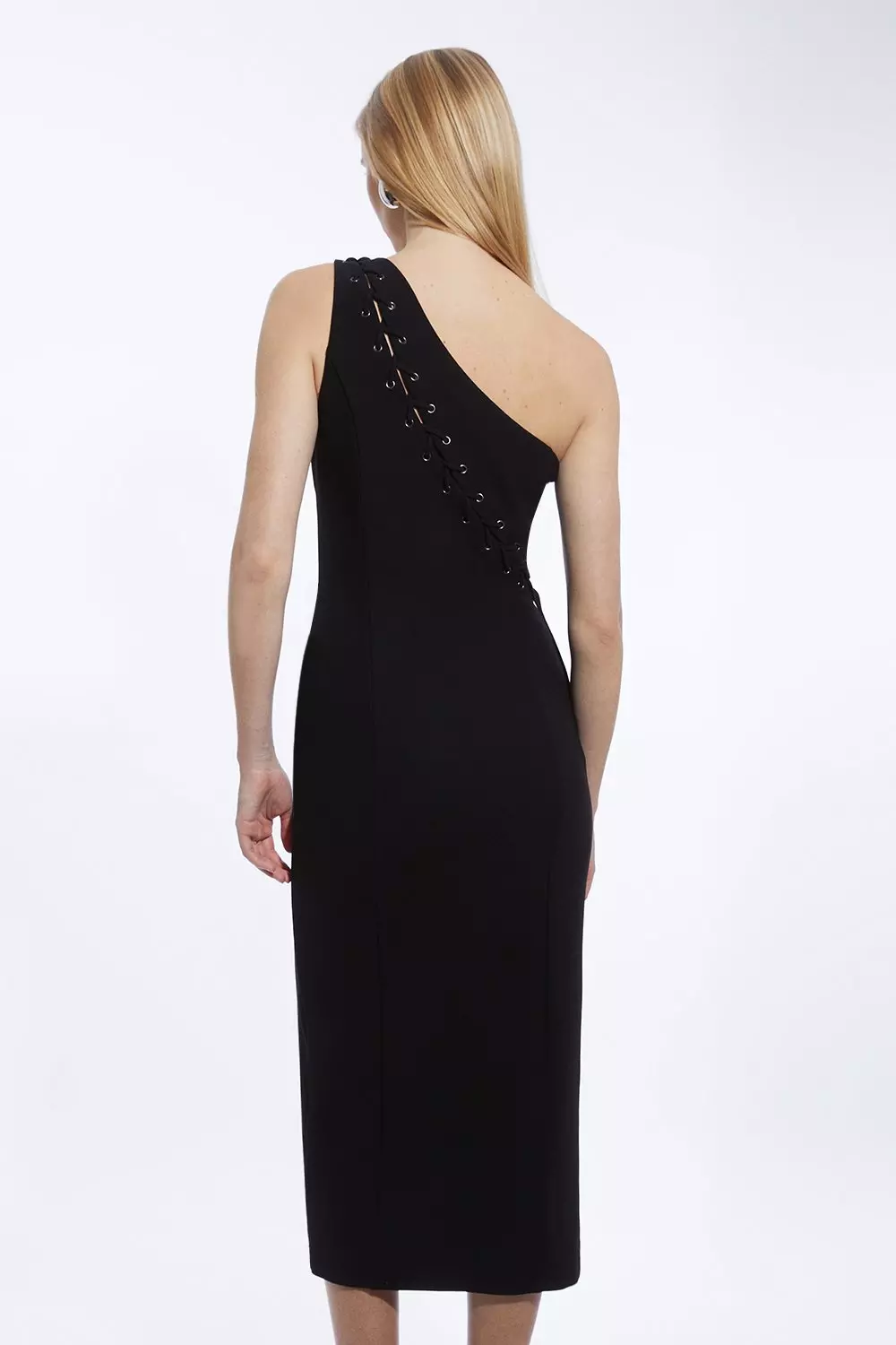 Figure Form One Shoulder Lace Up Woven Midi Dress | Karen Millen