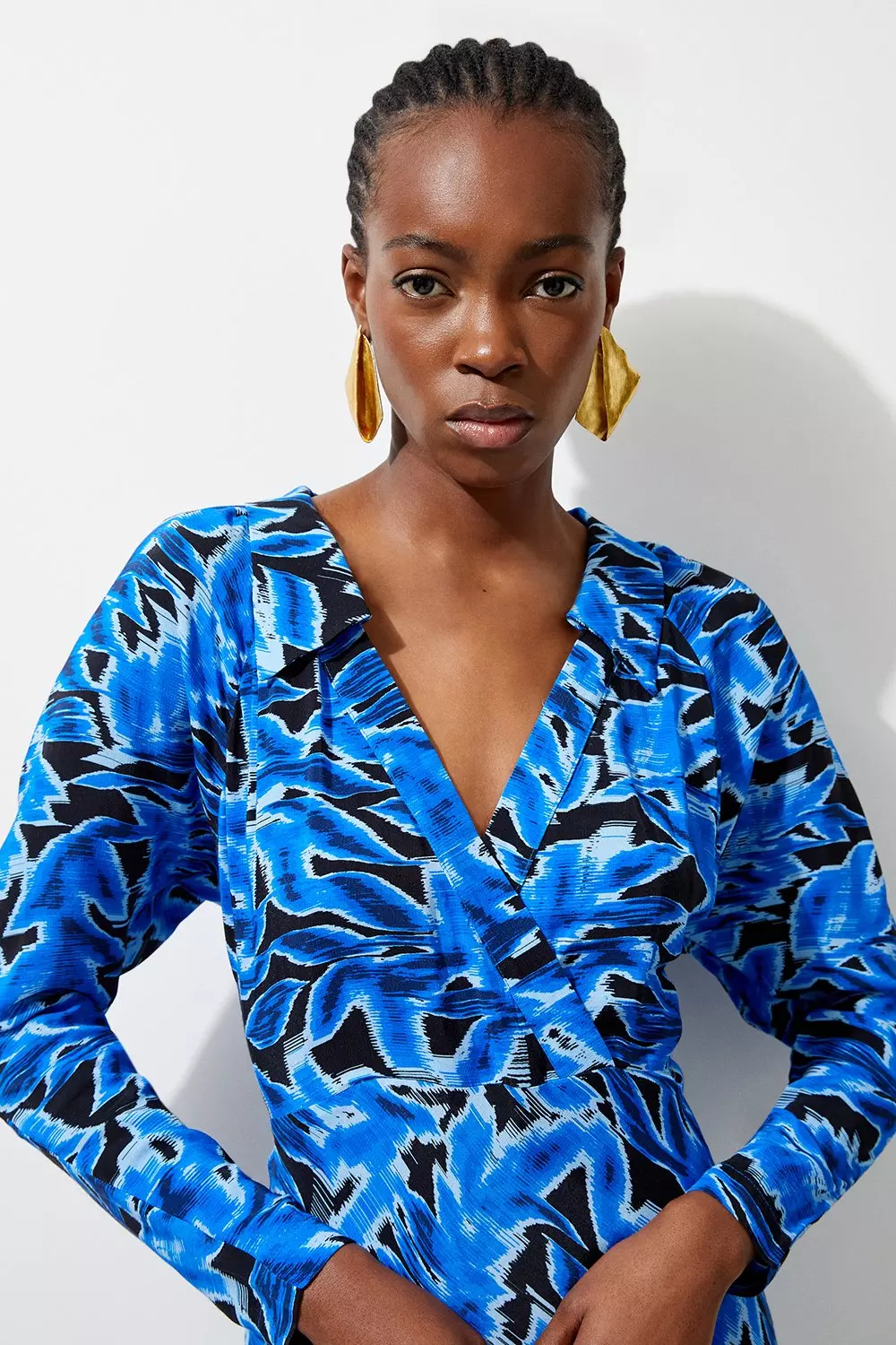 Petite Blue Leaf Woven Collared Maxi Dress Karen Millen