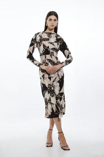 Multi Ecru Floral Keyhole Printed Woven Viscose Midaxi Dress