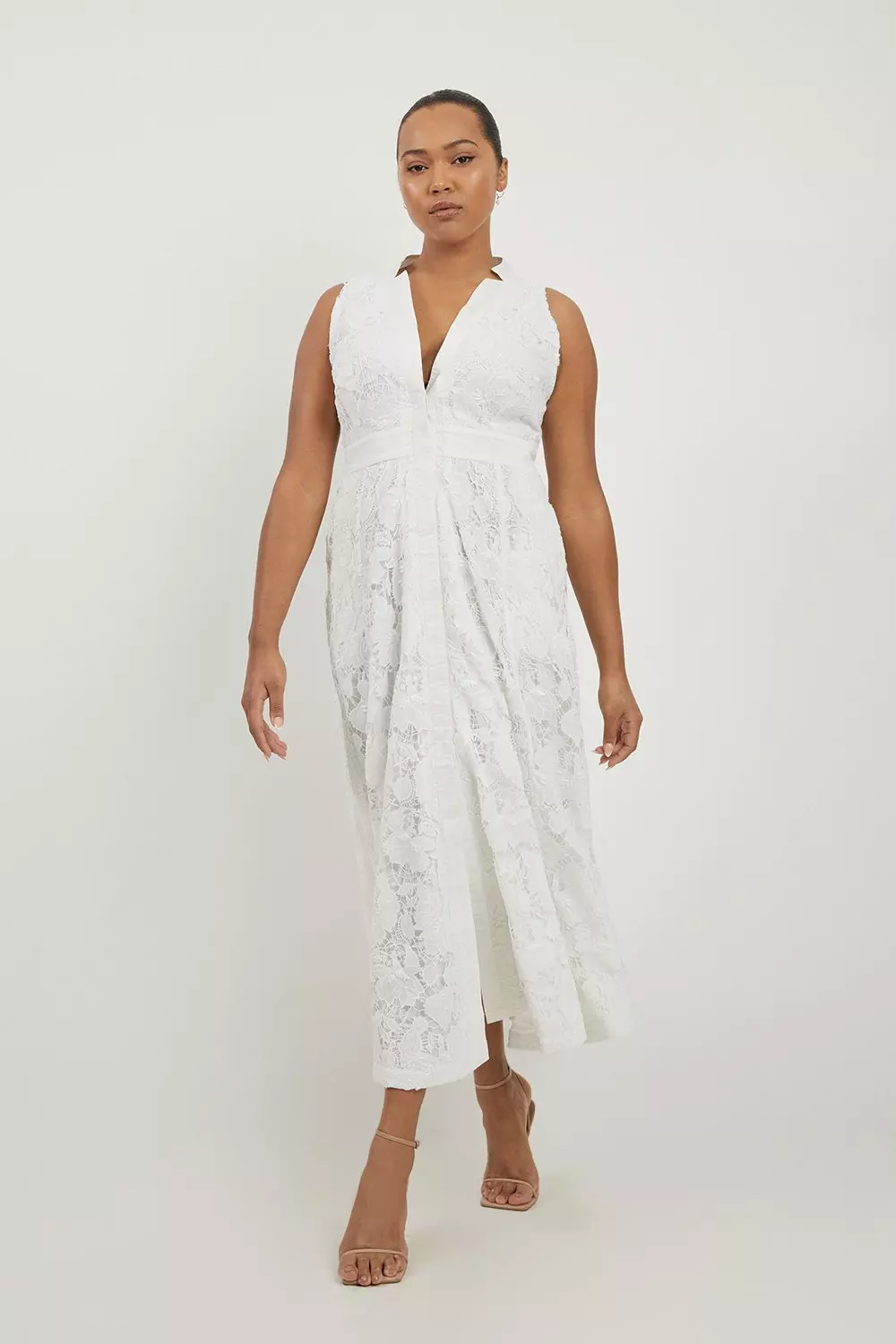 Lydia Millen Plus Size Lace With Cotton Sateen Woven Halter Dress Karen Millen