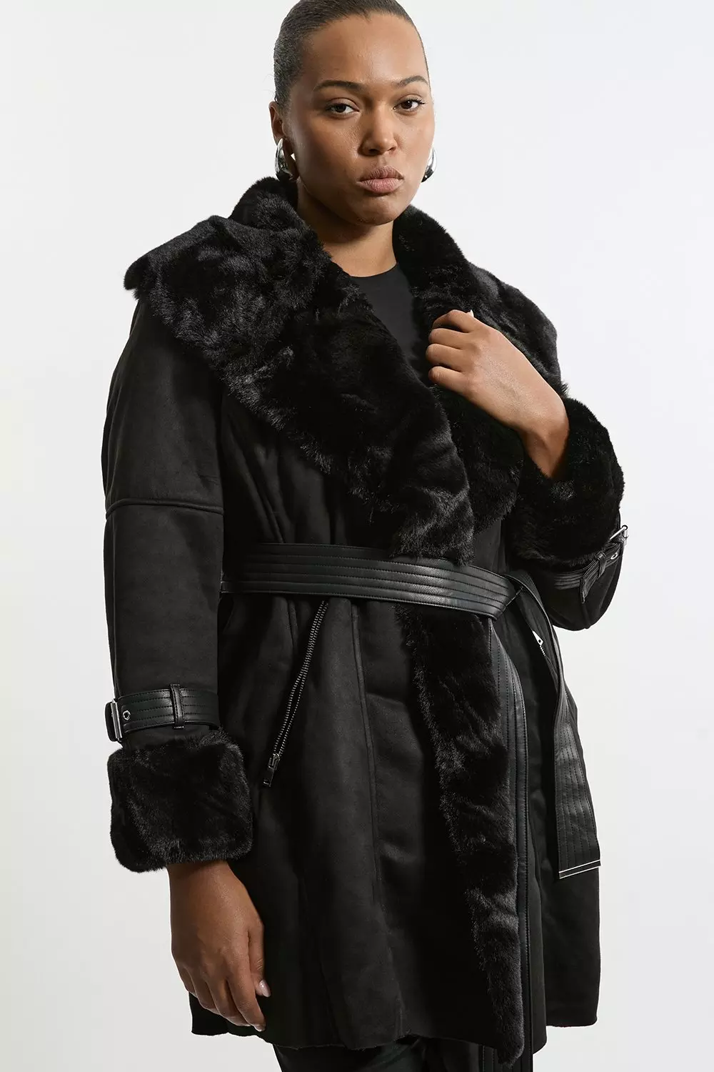 KAREN MILLEN：フェイクファーレザージャケット Shearling High Low Jacket | Karen Millen