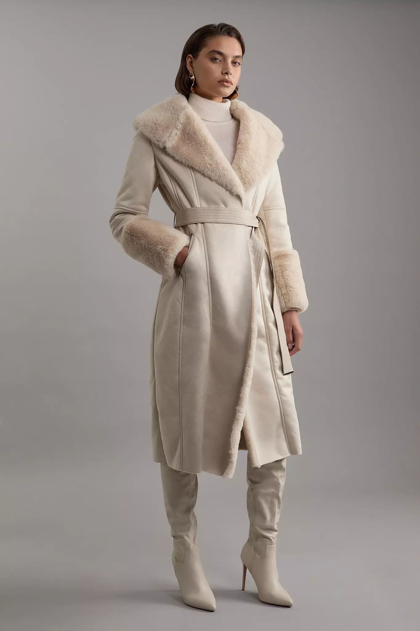 Shearling collar overcoat store