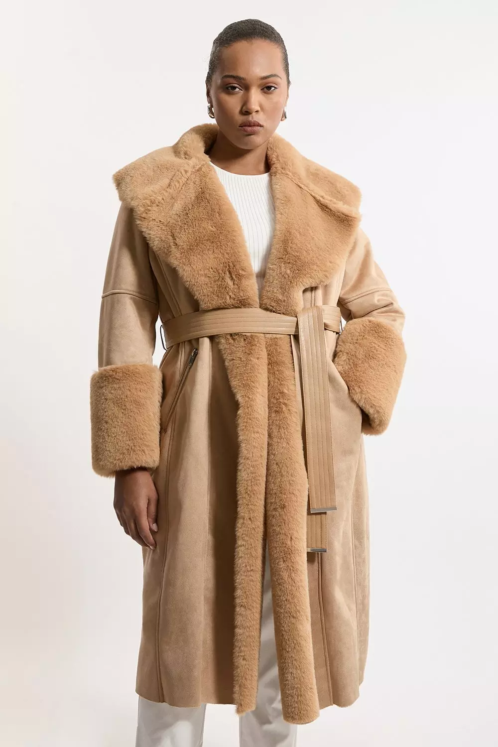 Plus size fur collar coat on sale