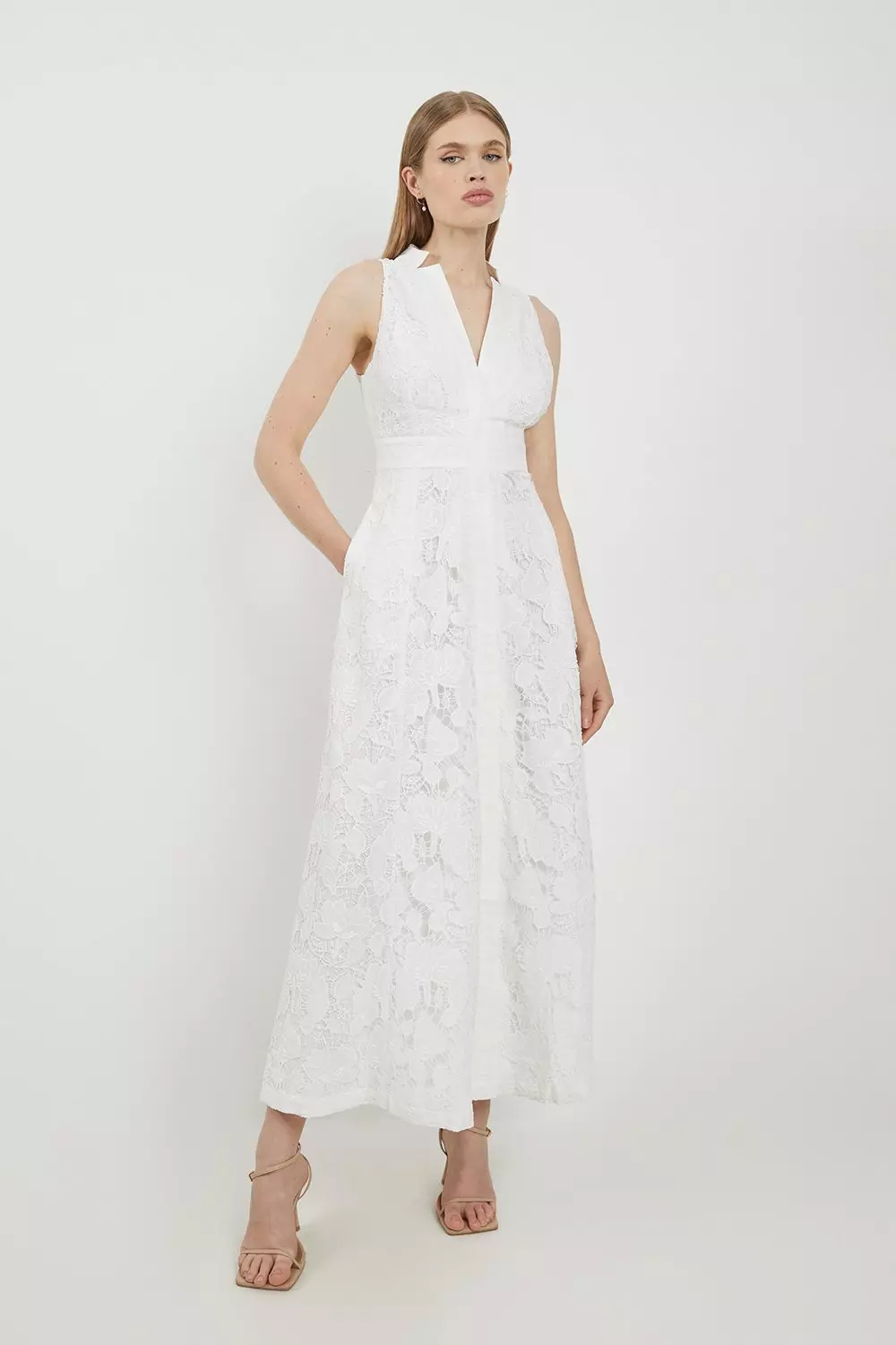 Lydia Millen Cut Work Cotton Sateen Woven Halter Dress