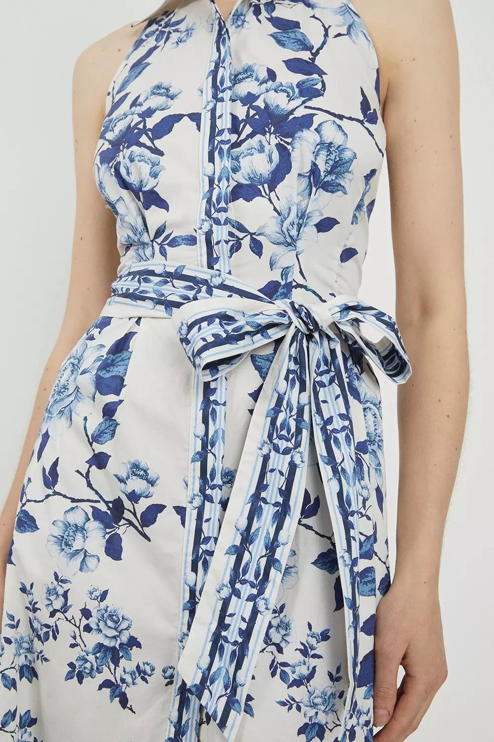 [新品タグ付き]KAREN MILLEN オールインワン 総柄 ウエストリボン 花柄リボンサテンフリルスリーブAラインロング/山崎みどり