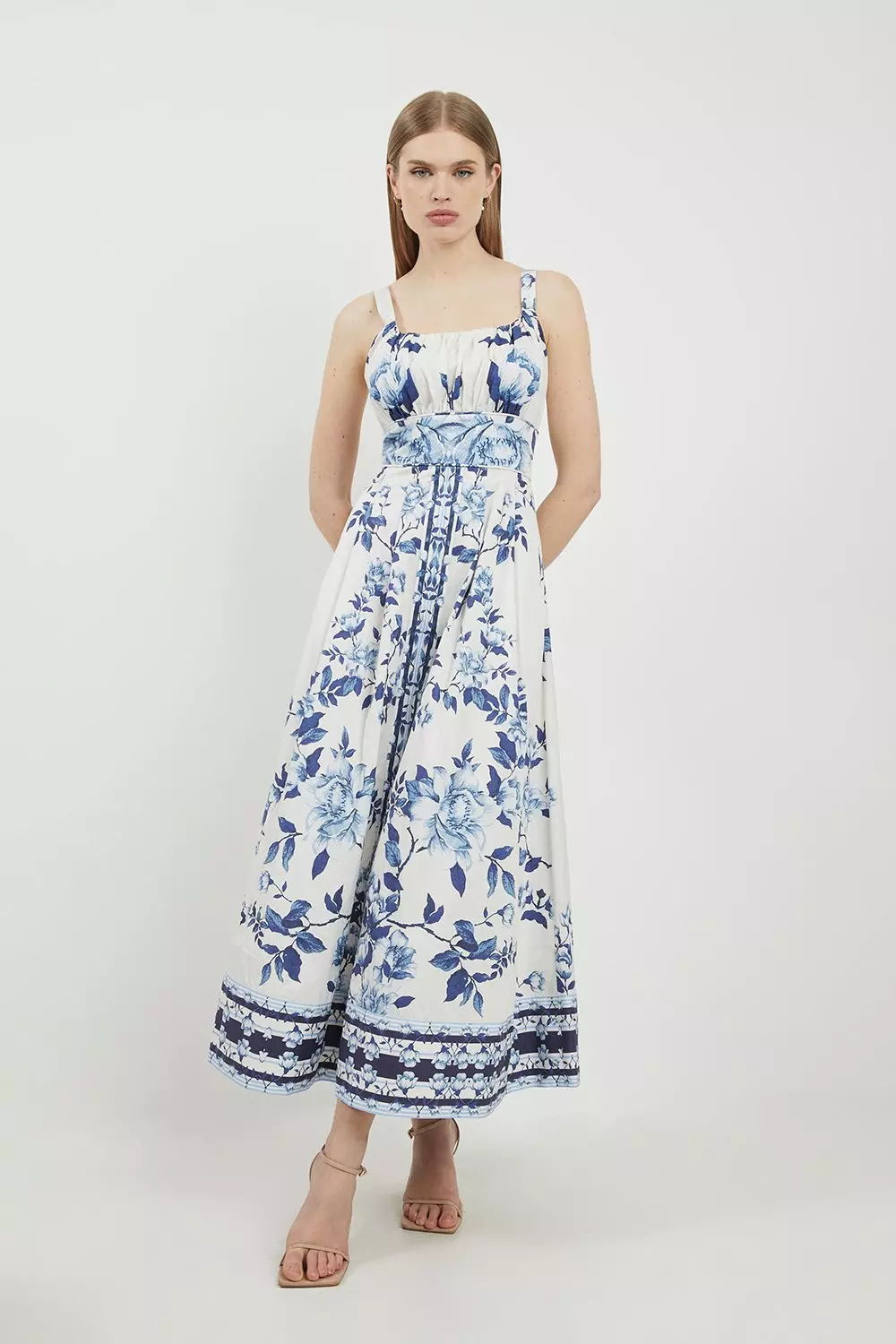 Lydia Millen Cotton Sateen Woven Strappy Maxi Dress | Karen