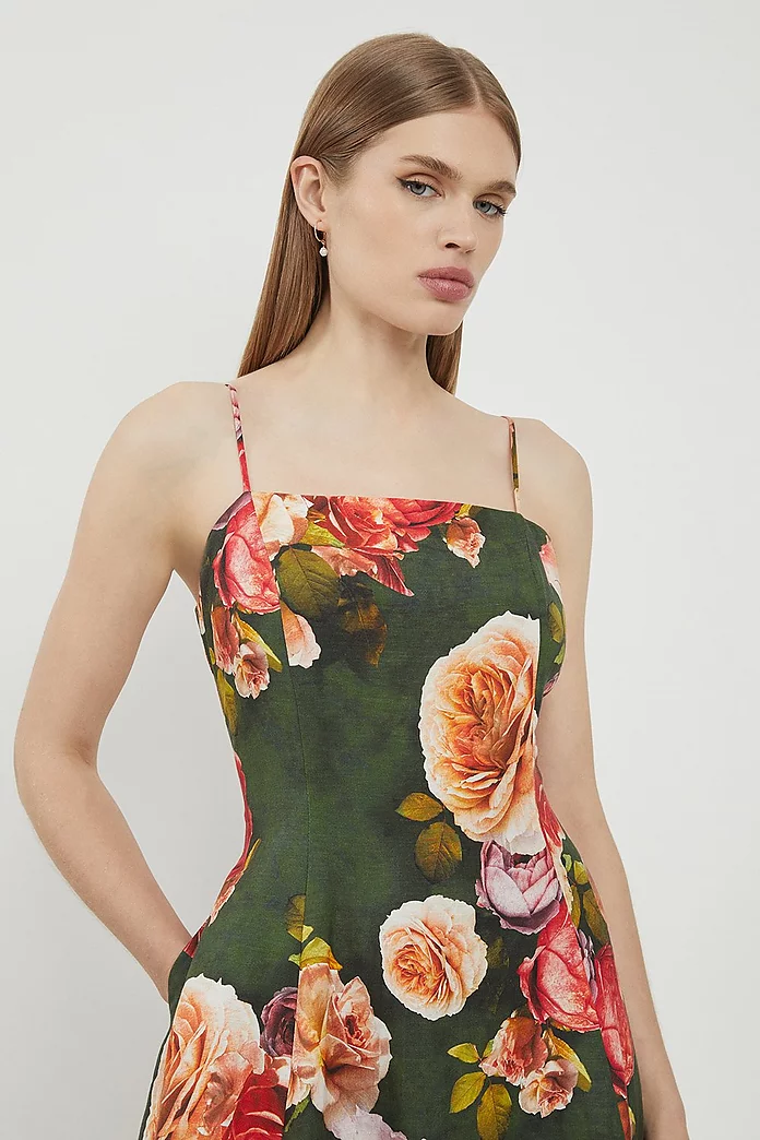 Lydia Millen Petite Floral Linen Woven Strappy Maxi Dress Lydia Millen Petite Floral Linen Woven Strappy Maxi Dress