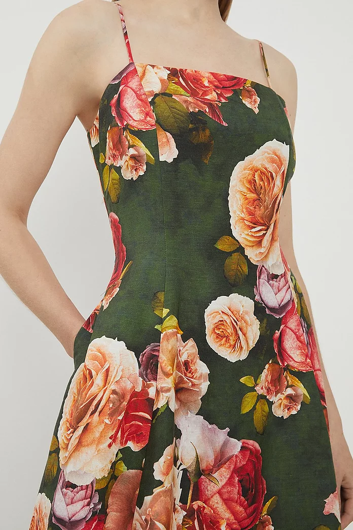 Lydia Millen Petite Floral Linen Woven Strappy Maxi Dress Lydia Millen Petite Floral Linen Woven Strappy Maxi Dress