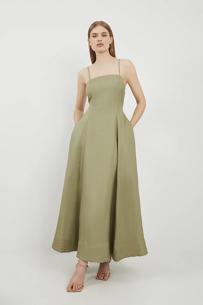 Lydia Millen Linen Woven Strappy Maxi Dress | Karen Millen Lydia Millen Linen Woven Strappy Maxi Dress | Karen Millen