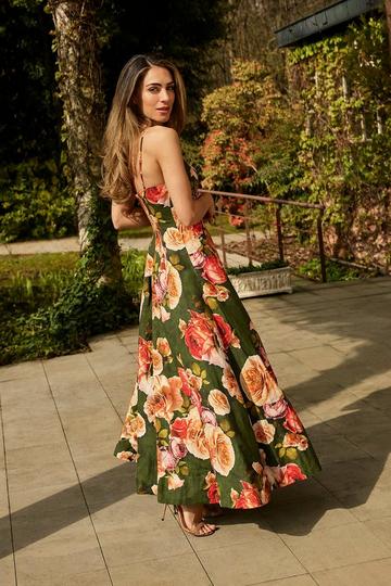 Lydia Millen Floral Printed Linen Woven Strappy Maxi Dress floral