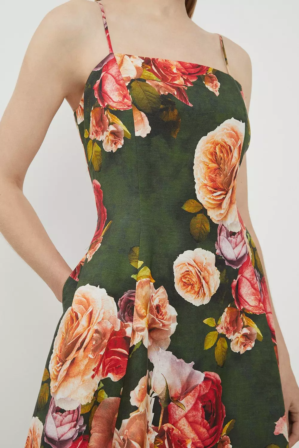 Karen Millen トロピカルシルクコットン リボンストラップドレス Tropical Floral Silk Cotton Woven Strappy Woven Maxi Dress