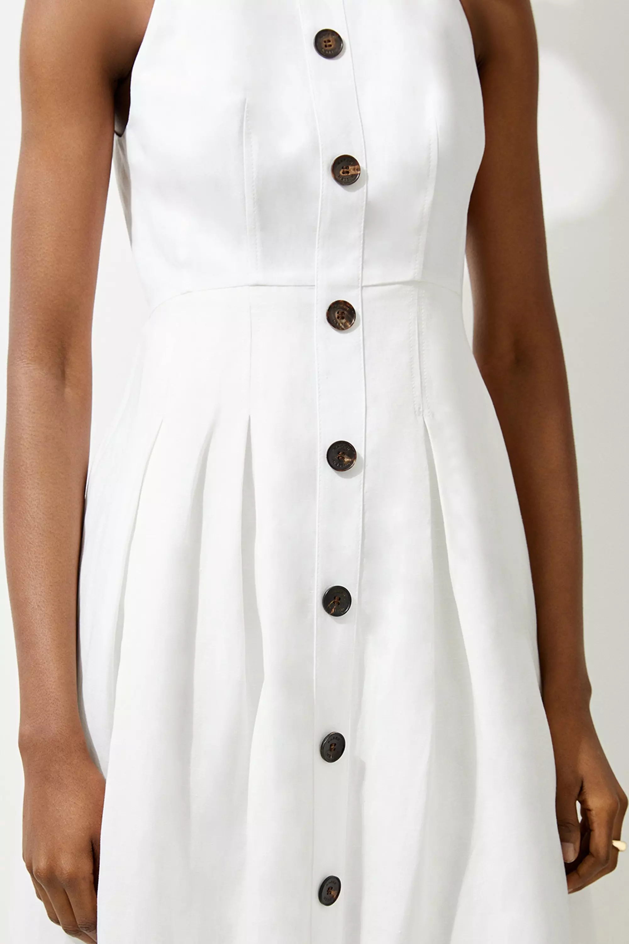 Ivory Premium Linen Tailored Button Through Full Skirted Midi Dress alternative image