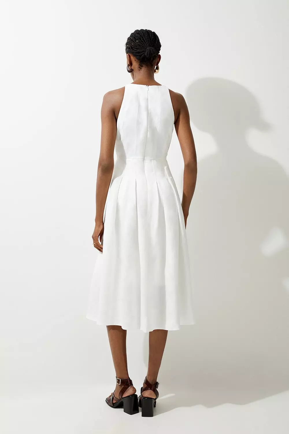 Ivory Premium Linen Tailored Button Through Full Skirted Midi Dress alternative image