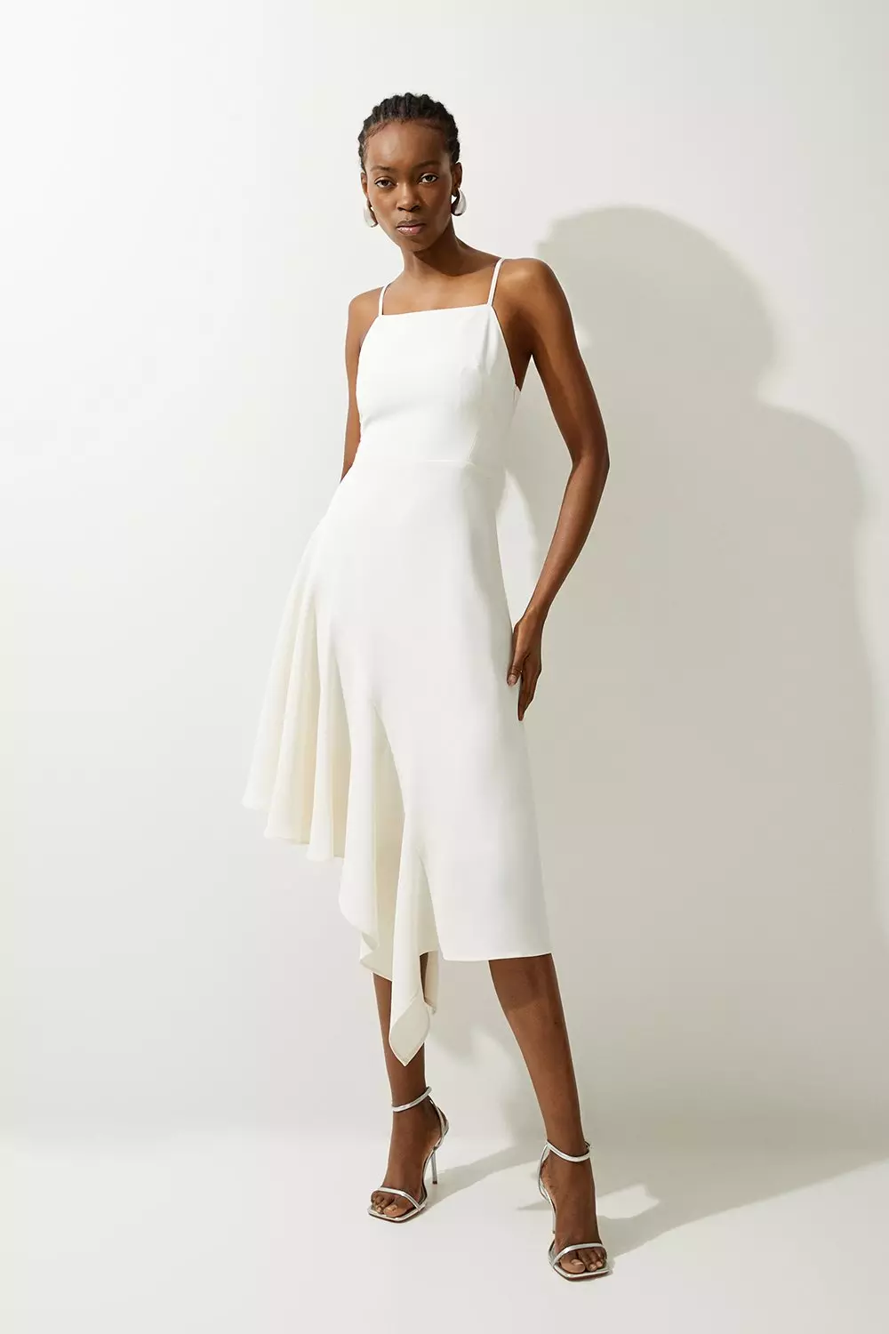 Soft Tailored Draped Asymmetric Skirt Midi Dress Karen Millen