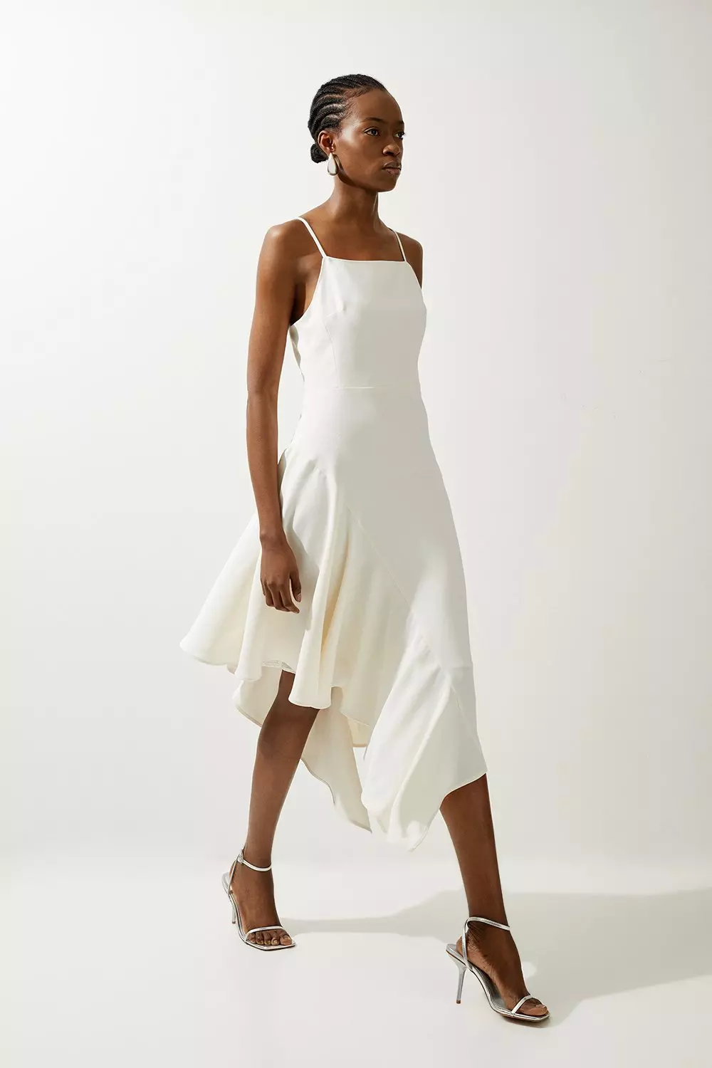 Soft Tailored Draped Asymmetric Skirt Midi Dress alternative image