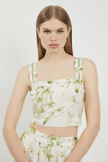 Lydia Millen Tall Floral Botanic Printed Linen Woven Top floral