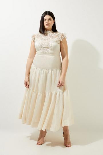 Lydia Millen Plus Size Lace Slub Organdie Woven Maxi Dress ivory