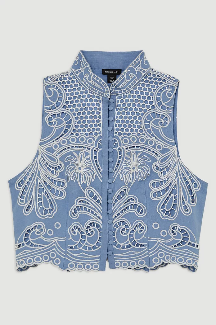 Linen Cutwork Detail Woven Top | Karen Millen Linen Cutwork Detail Woven Top | Karen Millen