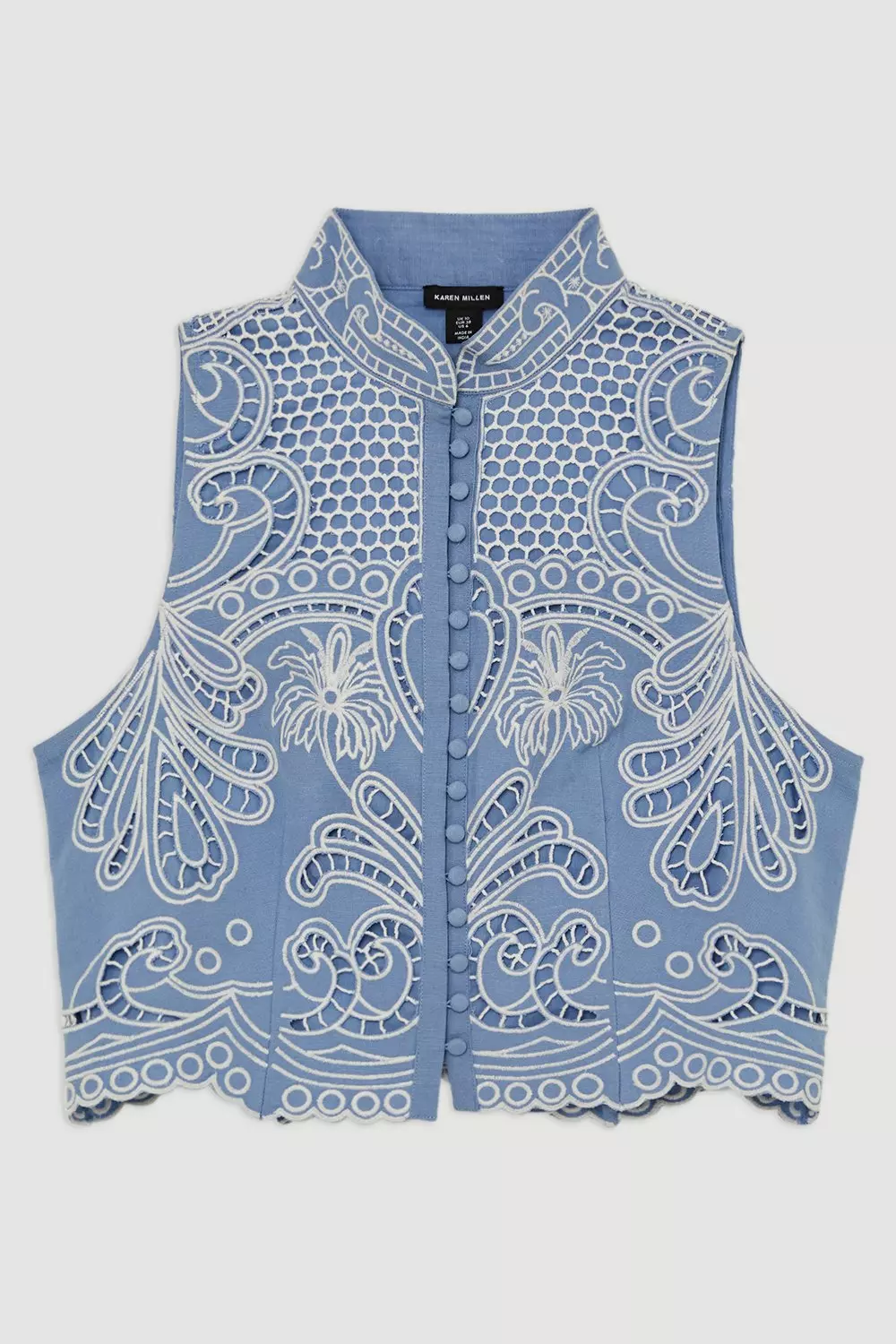 Linen Cutwork Detail Woven Top | Karen Millen