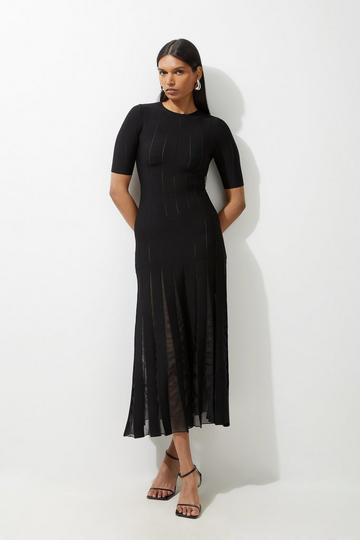 Black Viscose Blend Filament Full Skirt Knit Midi Dress